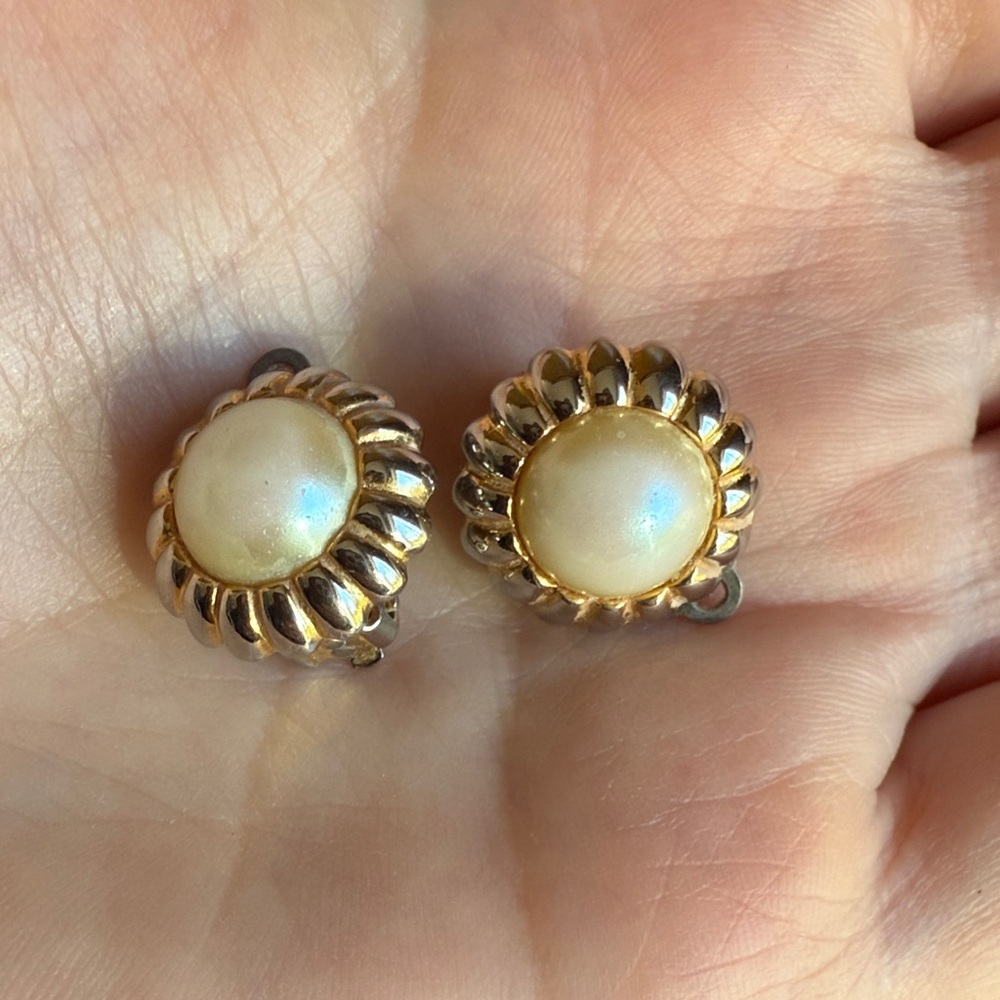 Vintage Gold-Tone Faux Pearl Clip-On Earrings